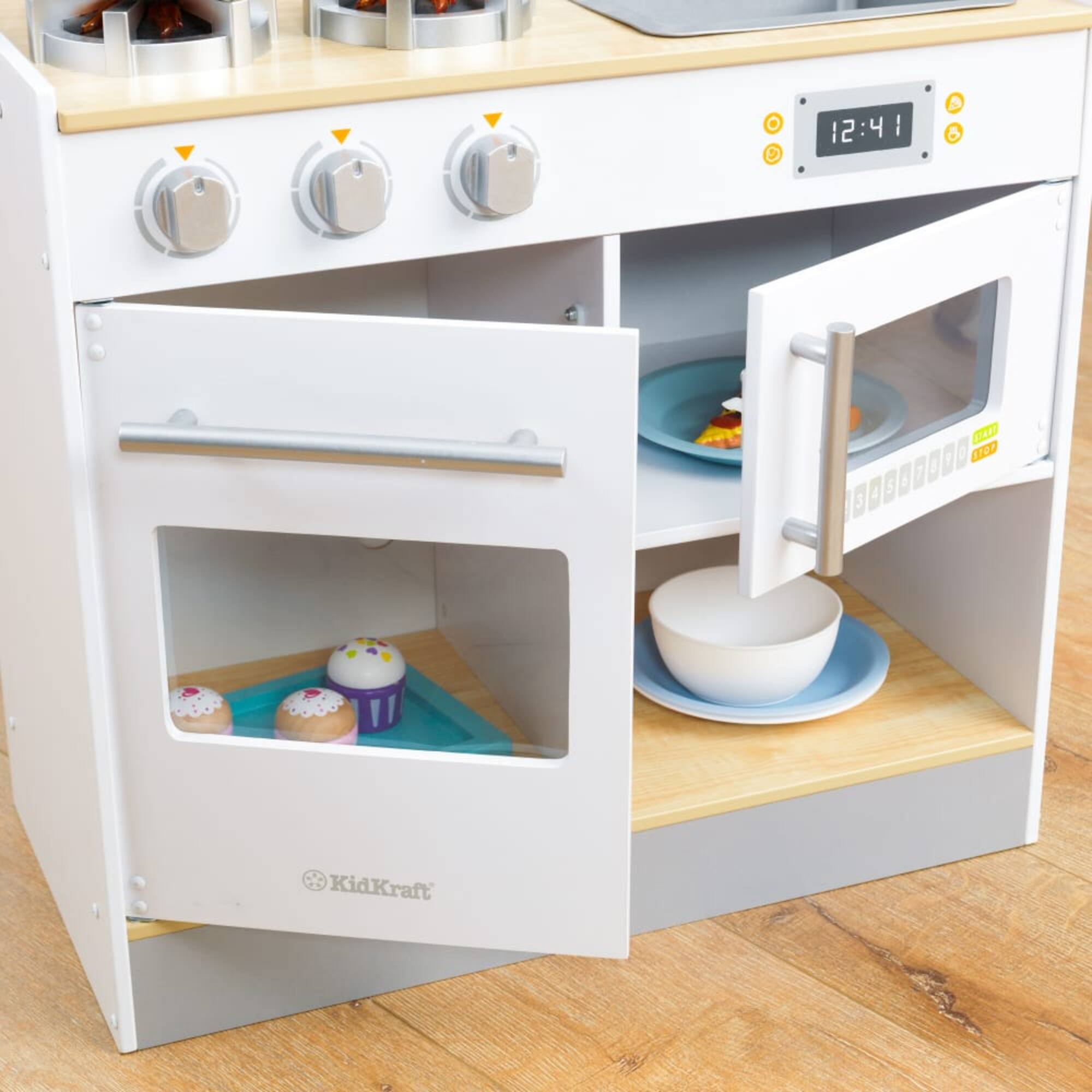 KidKraft Let's Cook Wooden Play Kitchen with Lights & Sounds & Pull-Down Faucet